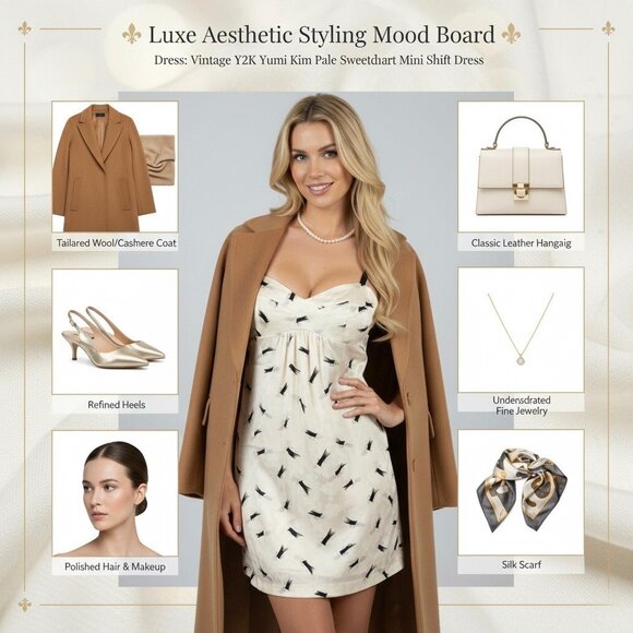 Vtg Y2K Yumi Kim Sweetheart Satin Mini Shift Dress | Luxe Coquette Glam Baddie S - Picture 10 of 12